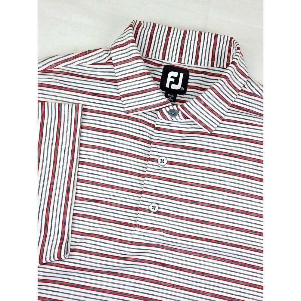 FootJoy Polo Shirt Mens XL White Red Navy Striped Oakhurst Golf Performance FJ